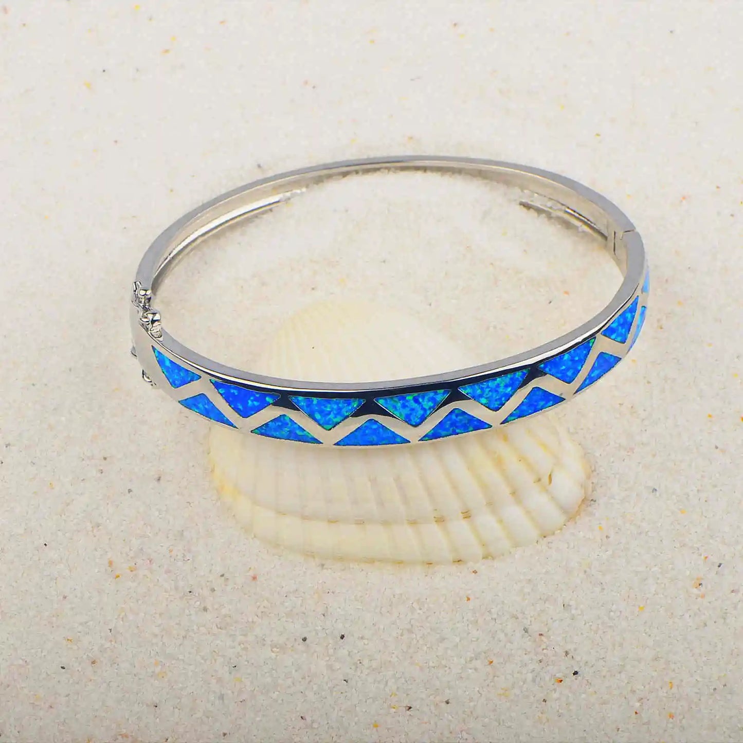 pink  Opal Bangle Aobao Geometric Inlaid Silver Tone Fashion Jewelry