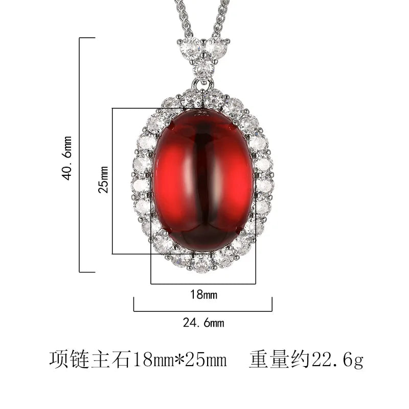 REDheart Fashion Brass Zircon Flower Shape Pendant Simulation Red Corundum Green Chalcedony Surface Light Luxury Rhodium/Gold Jewelry Set