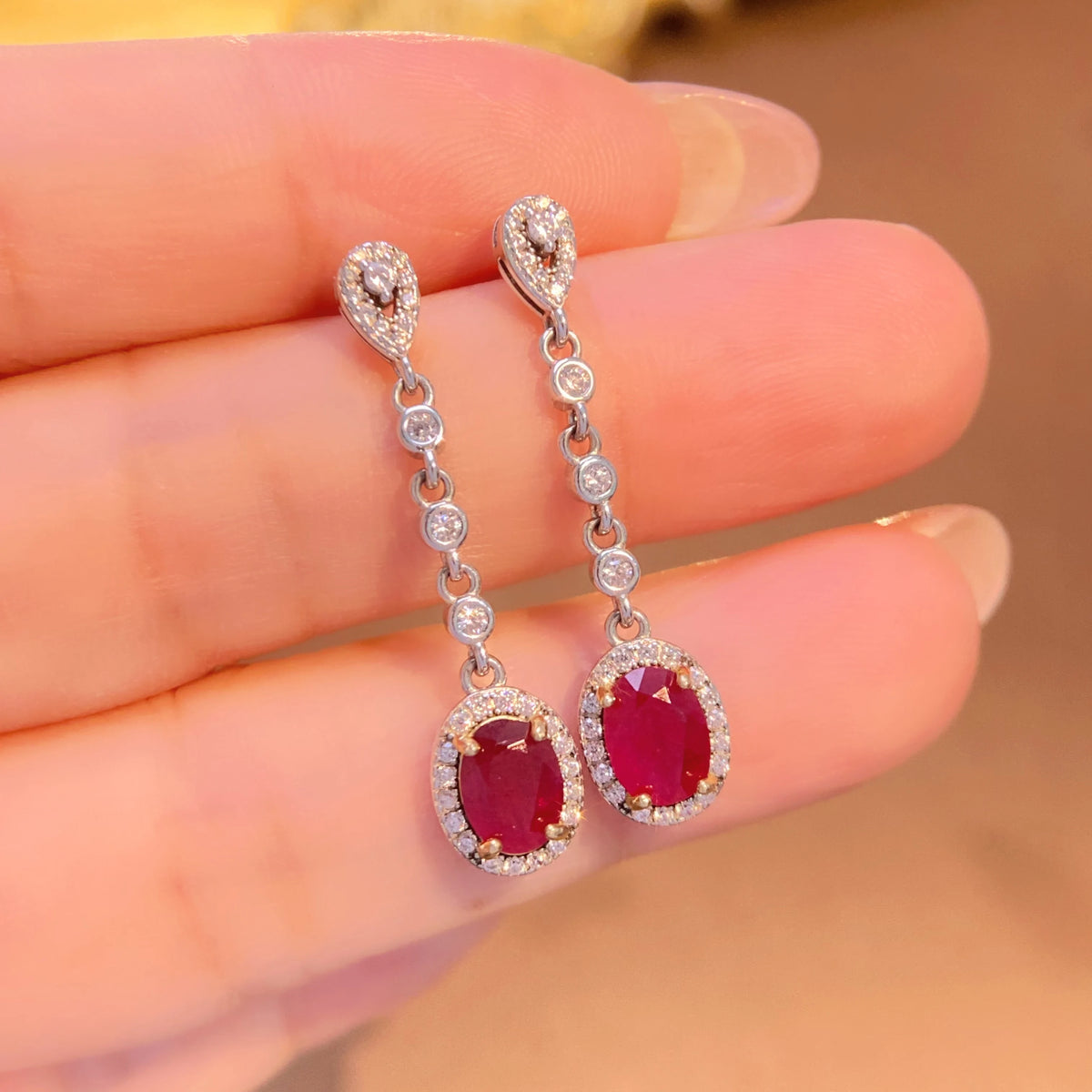 Gioiellieri Dainty Natural Ruby Drop Earrings 925 Silver Luxury Minimalist Claw Setting Yashiman Women's Third Party Appraisal