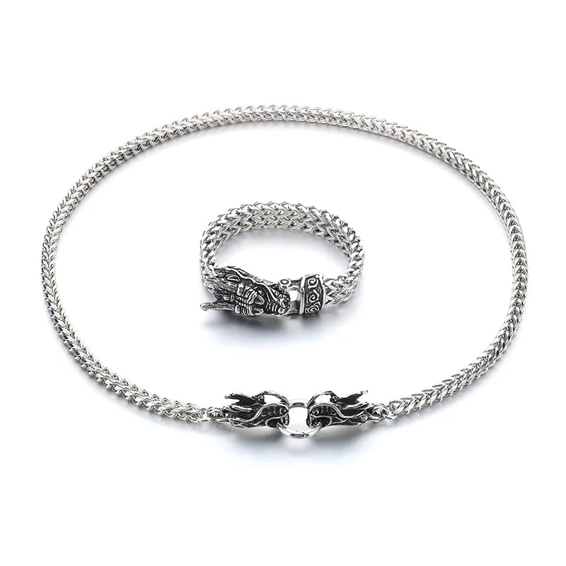 REBEL Punk Fashion Stainless Steel Bracelet Dragon Head Chain Men Bracelet Necklace