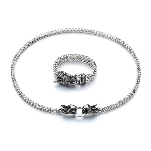 KALEN Punk Fashion Stainless Steel Bracelet Dragon Head Chain Men Bracelet Necklace