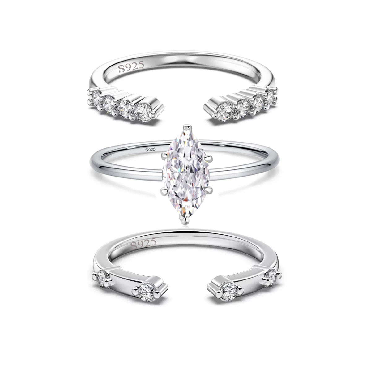 S&S 925 Sterling Silver CZ Stackable Ring Collection – Adjustable & Sized – Collection