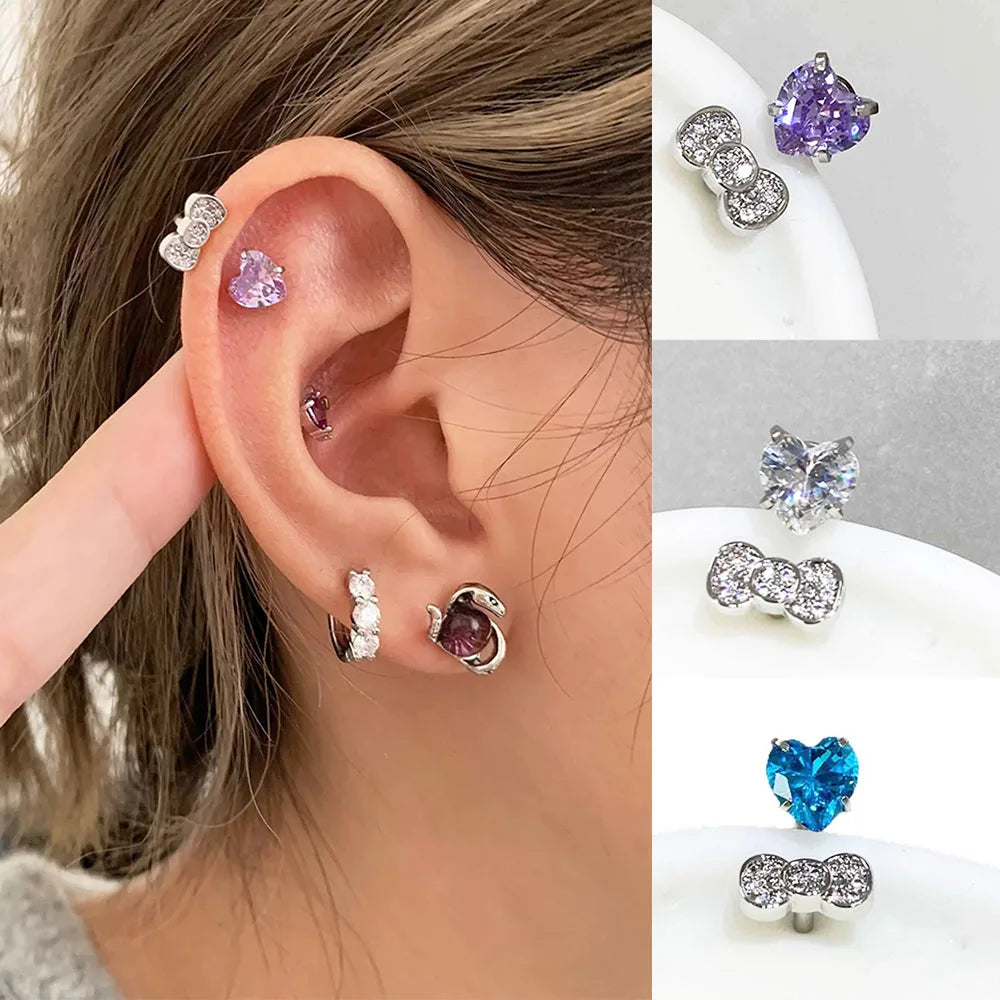S&S ASTM F136 Titanium Zircon Stud Earrings | Rosette & Heart | 3 Designs