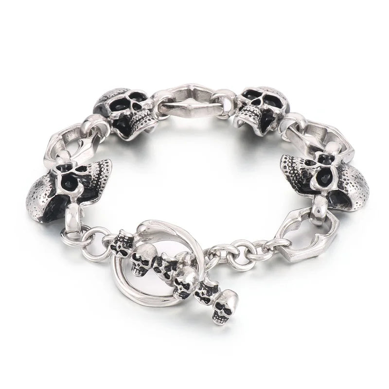 KALEN 200/210mm Men Punk Stainless Steel Skull/Fish Fin Links Bracelet