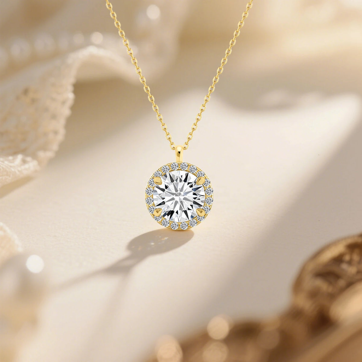 Gioiellieri Luxury 0.5ct 1ct 2ct Round Moissanite Jewelry Halo 14K Gold Women's Gemstone Pendant Premium Gift