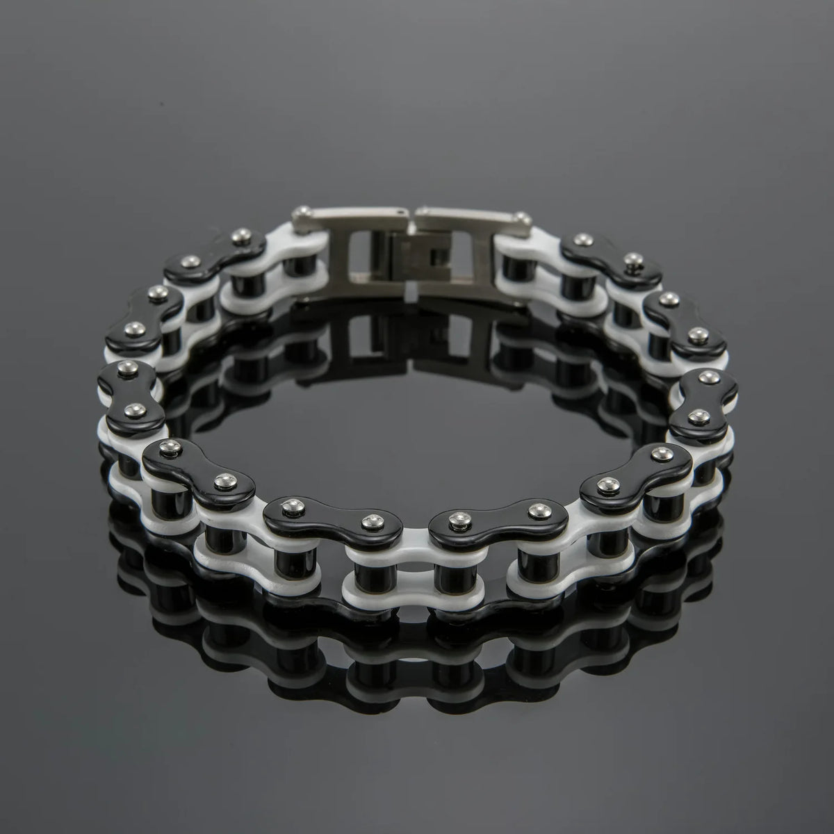 REBEL Hiphop Biker Chain Bracelet Jewelry Sturdy Two Tone Polished Hand Bracelet for Teen Boys Stainless Steel Men Bracelets