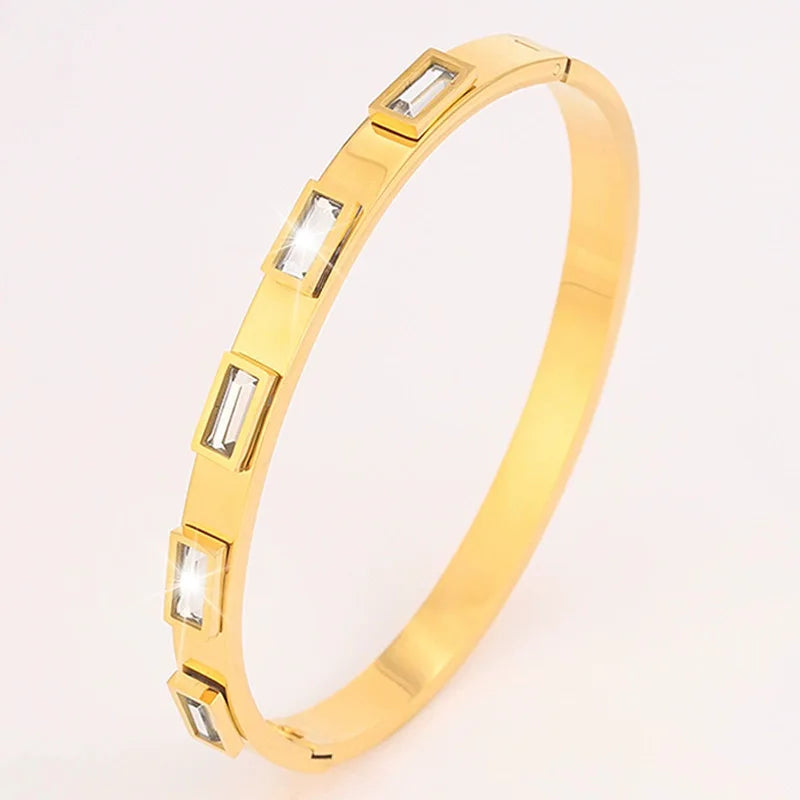 REBEL Stainless Inoxydable Stainless Steel 18K Gold Plated Roman Women Fashion Jewelry Bracelets Bangles