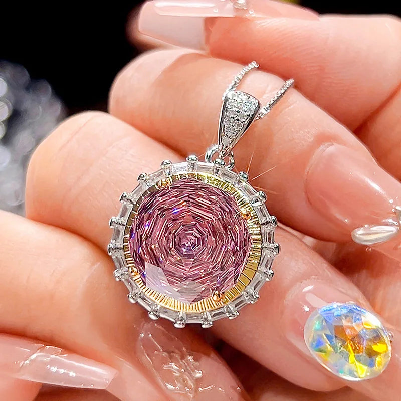 Gemfiori Bridal Banquet Casual Zircon Necklace Ring Women's Niche Rose Flower Zircon Earring Set