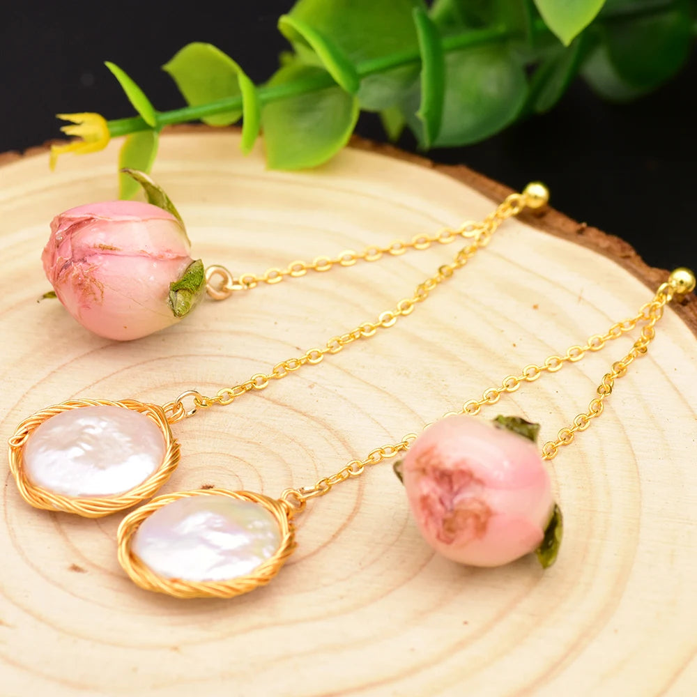 Natural Fresh Water Baroque Pearl Really Flower Drop Earrings for Women Party Earrings Handmade Jewelry