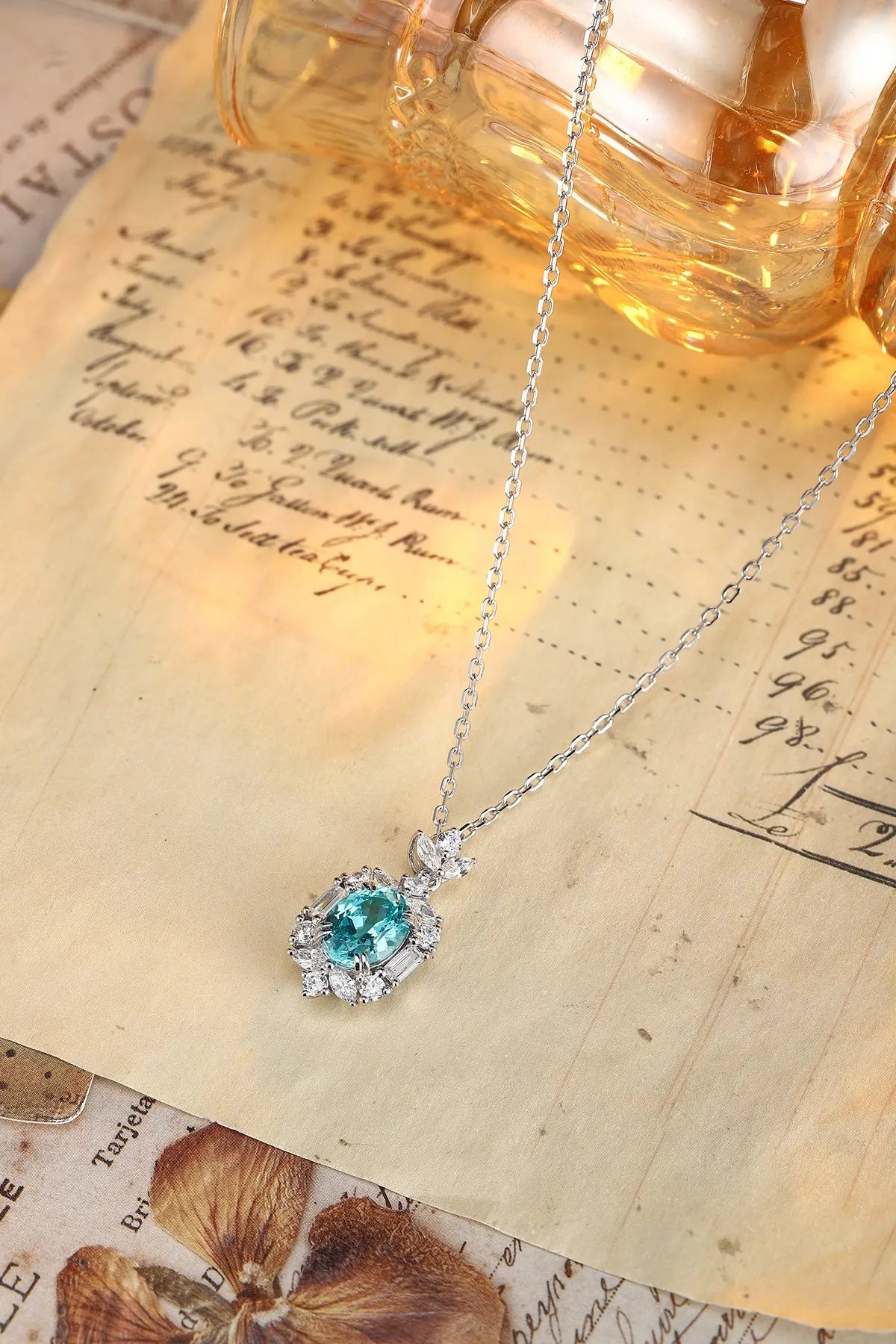 Gemfiori Anster 925 Sterling Silver High-quality Cultivated Paraiba Necklace - Suitable for Parties or As a Gift