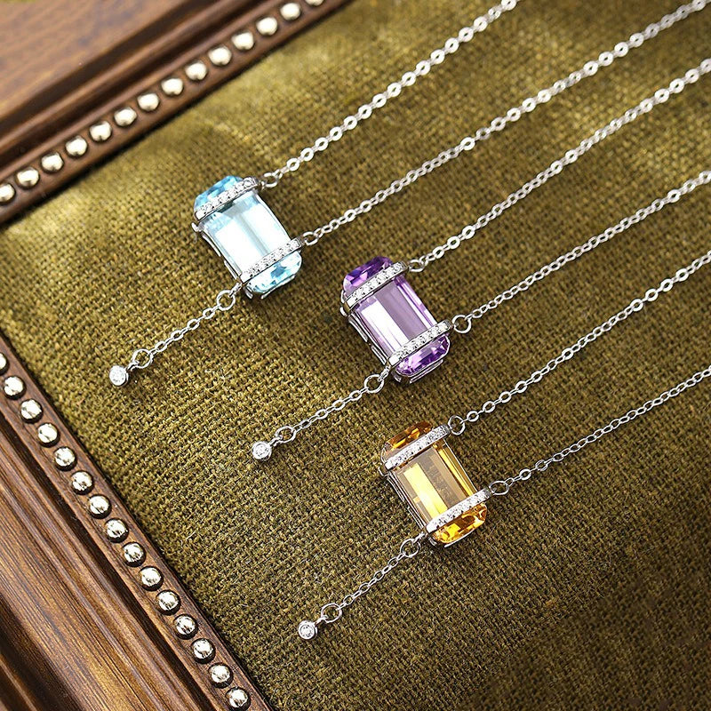 Women 925 Sterling Silver Natural Stone Amethyst Garnet Necklace Anniversary Engagement Pendant Chokers Jewelry Wholesale