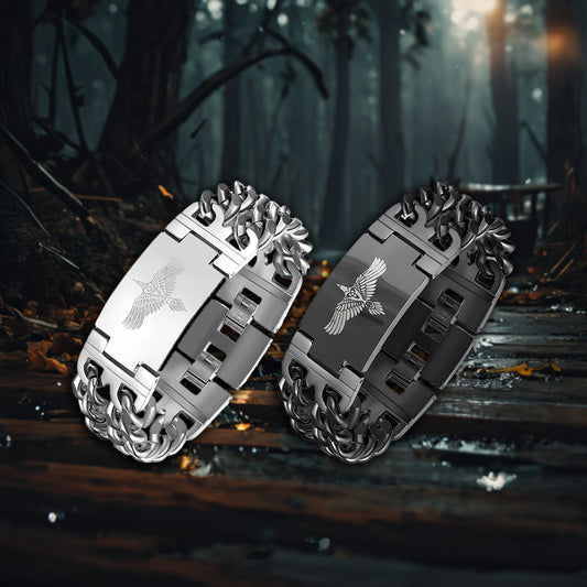 Nordic Viking Rune Flying Bird Celtic Knot Pattern Bracelet Men's Stainless Steel Cuban Bracelet Silver Plated Animal Pattern