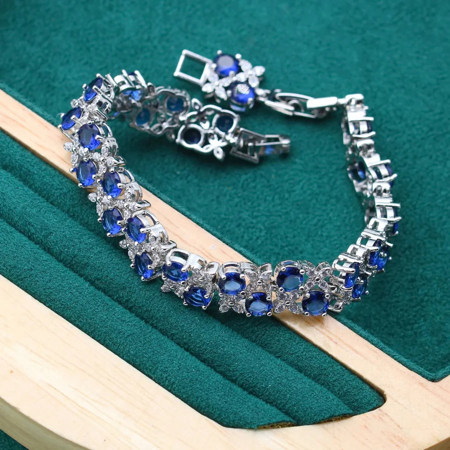 Gemfiori 2022 New for Women 925 Silver Stamped Jewelry Bracelet Blue Zirconia Bracelets Accessories Wedding Party Gift