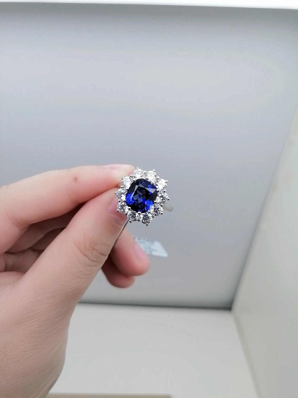Gemfiori Custom Lab Grown Sapphire Engagement Rings Rhodium Plated Sterling Silver 925 Wedding & Party Vintage Style
