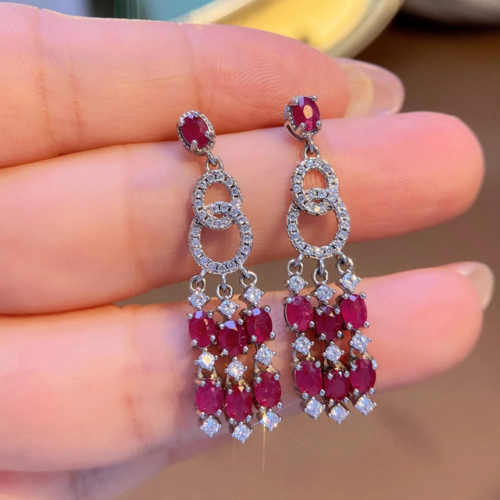 Gioiellieri Luxury Natural Red Ruby Earrings 925 Sterling Silver Wedding Party Gift Fine Jewelry
