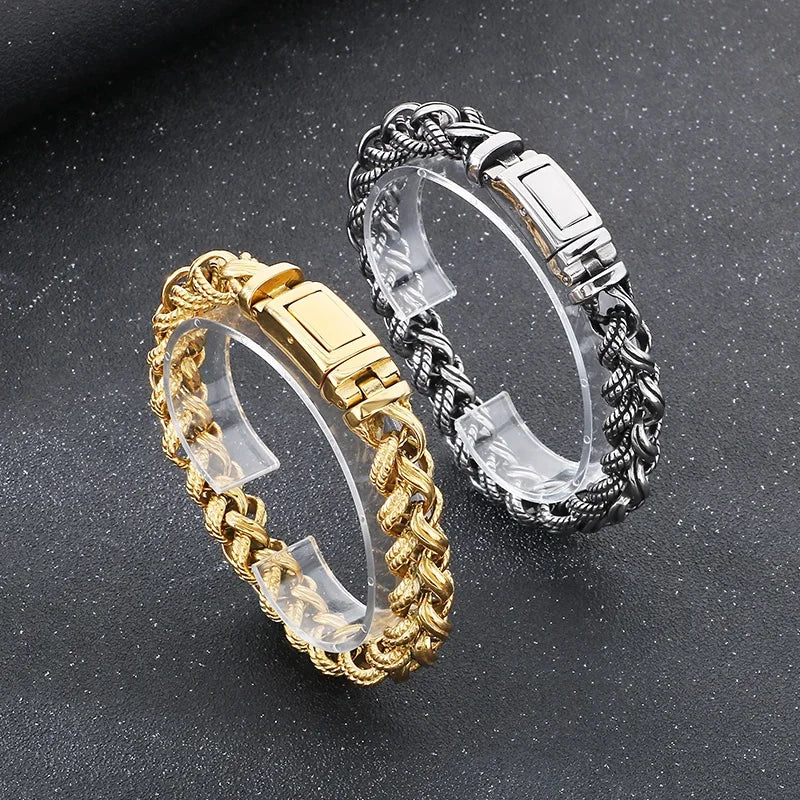 KALEN Gothic Fine Jewelry Fashion Bracelets Men Stainless Steel Twisted Links Bracelet Bangle