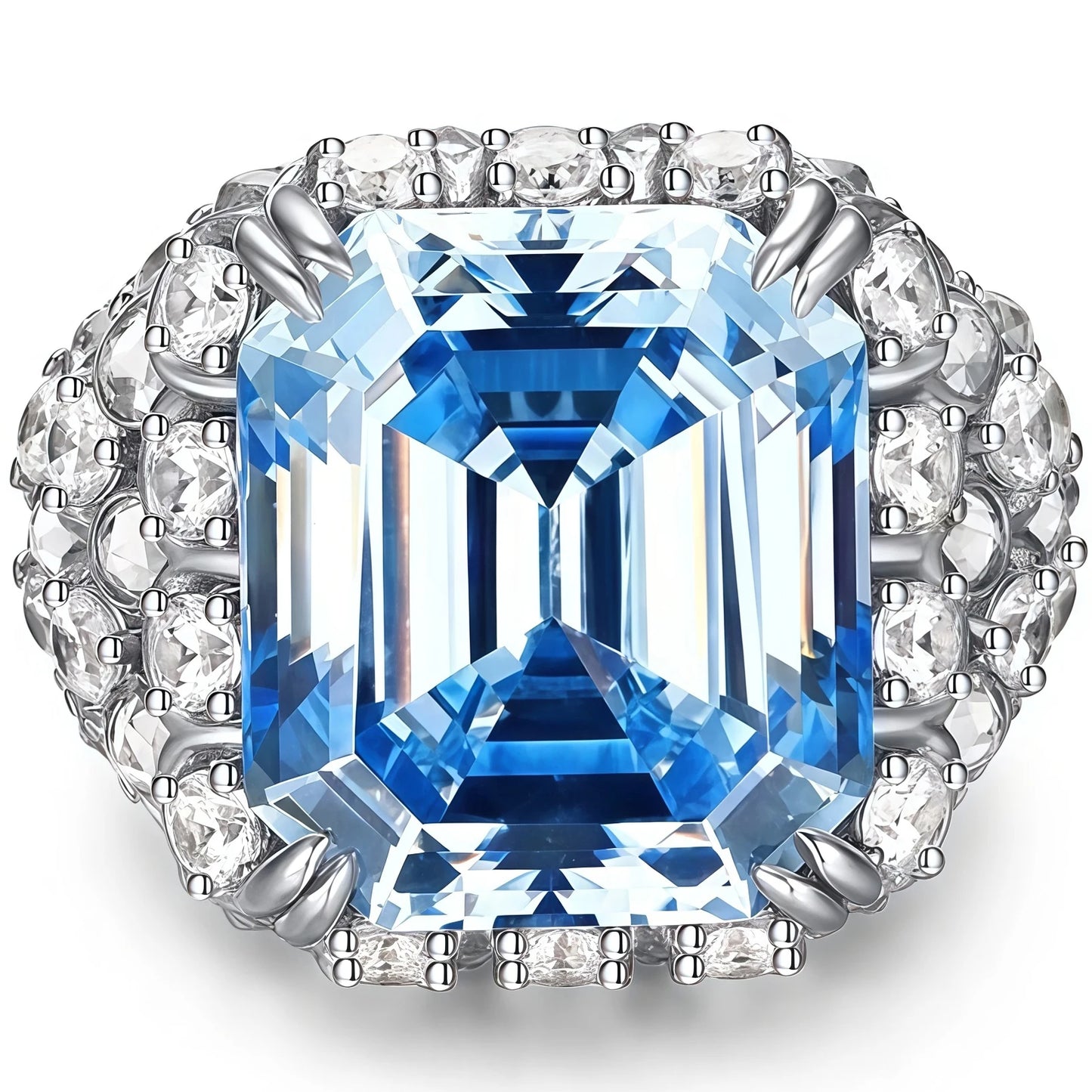 MUSHAN Jewelry Factory 925 Sterling Silver 18K Gold Plated Luxury Engagement Wedding Bands Ring 16CT Synthetic Aquamarine Rings