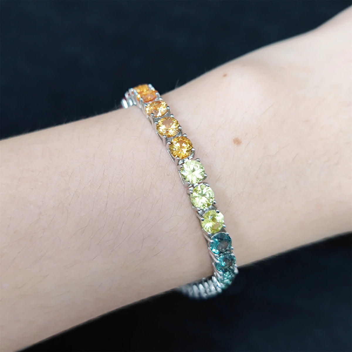 ArtistA Abiding Charming Shiny Rainbow Tennis Bracelet 925 Silver Colored Lab Grown Sapphire Tennis Chain Bracelets for Girls