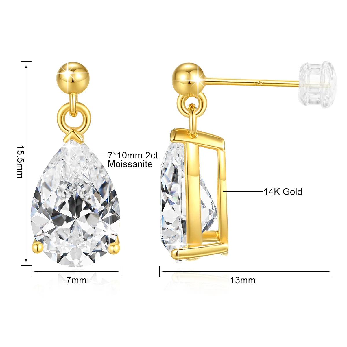 Gioiellieri Fine Jewelry Engagement Wedding Woman 2ct Pear Cut Moissanite Hollow Real 14K Gold Drop Earrings Pendant De Ouro Joias