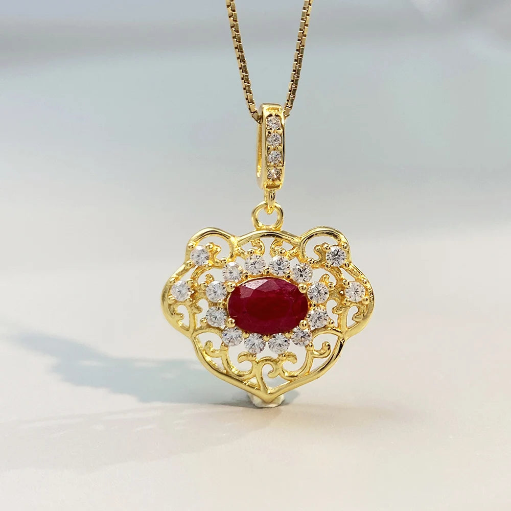 Gioiellieri 925 Silver Ruby Pendant with Natural Red Gemstone for Women July Birthstone Fine Jewelry Wedding Engagement Fashion Jewelry Gift