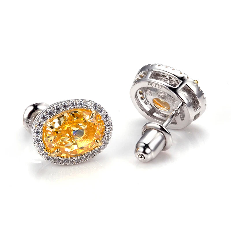 Messi Jewelry MSE-609 Silver Yellow Oval Cut Stunning High Carbon Cubic Zirconia Earrings Fancy Shape Engagement Gift for Lady