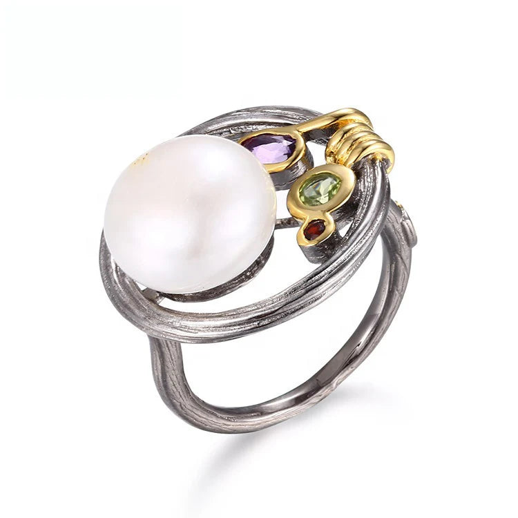 Gold Plated Customized Cute Flower Freshwater Pearl Ring