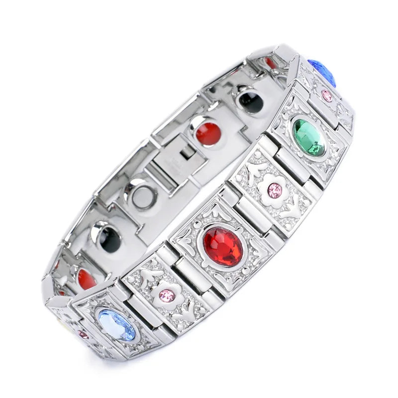Stainless Steel Germanium Magnet 4-in-1 Energy Bracelet Men's Colored Diamond Titanium Steel Health Bracelet
