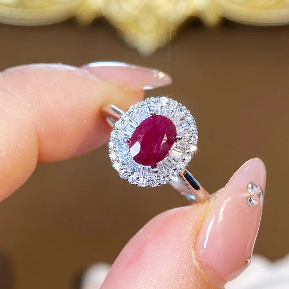 Gioiellieri Fine Rhodium Plated Silver Gemstone Ring with Natural Ruby Prong Setting Certified Engagement Wedding Ring for Anniversary Gift