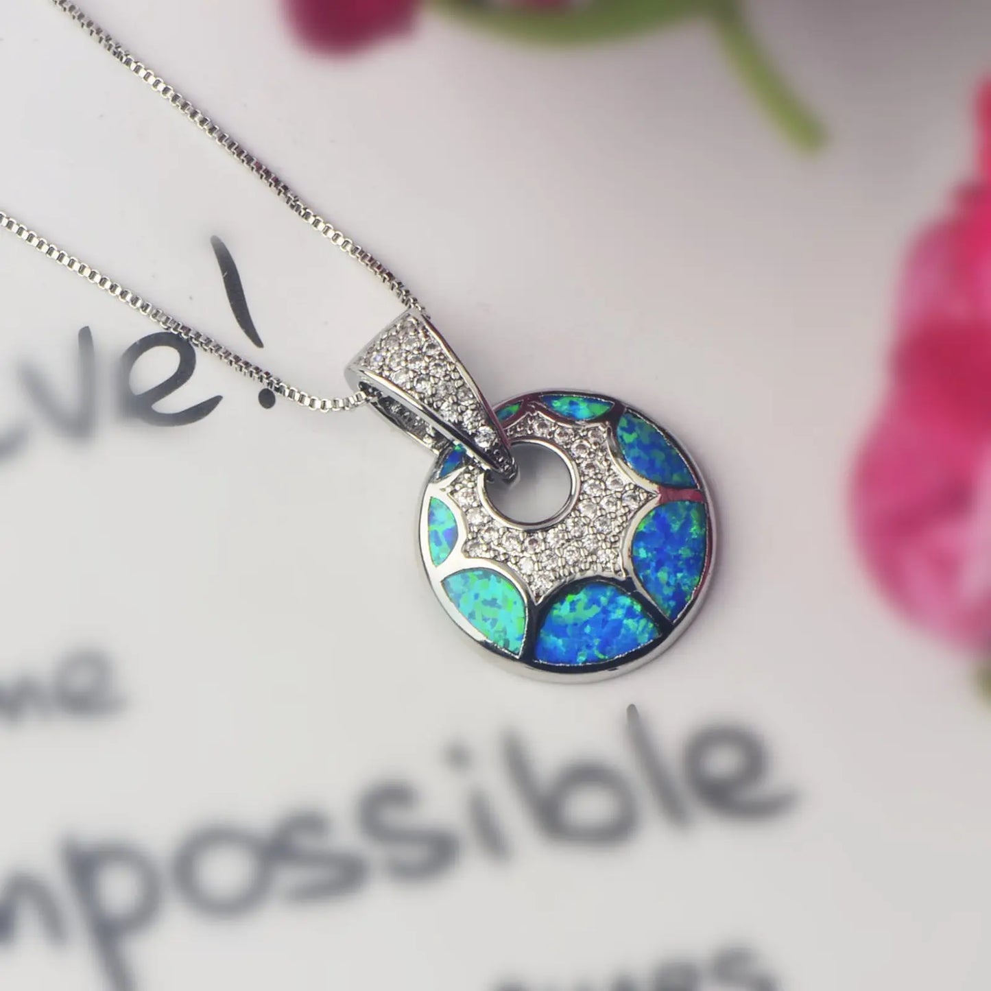 Artisan Blue Opal Pendant - Silver Plated Round Hollow CZ-Embedded Jewelry for Women Wholesale