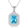925 Sterling Silver Classic Square Blue Zircon Pendant Necklace | Luxury Blue Stone Clavicle Chain Birthday Gift for Women