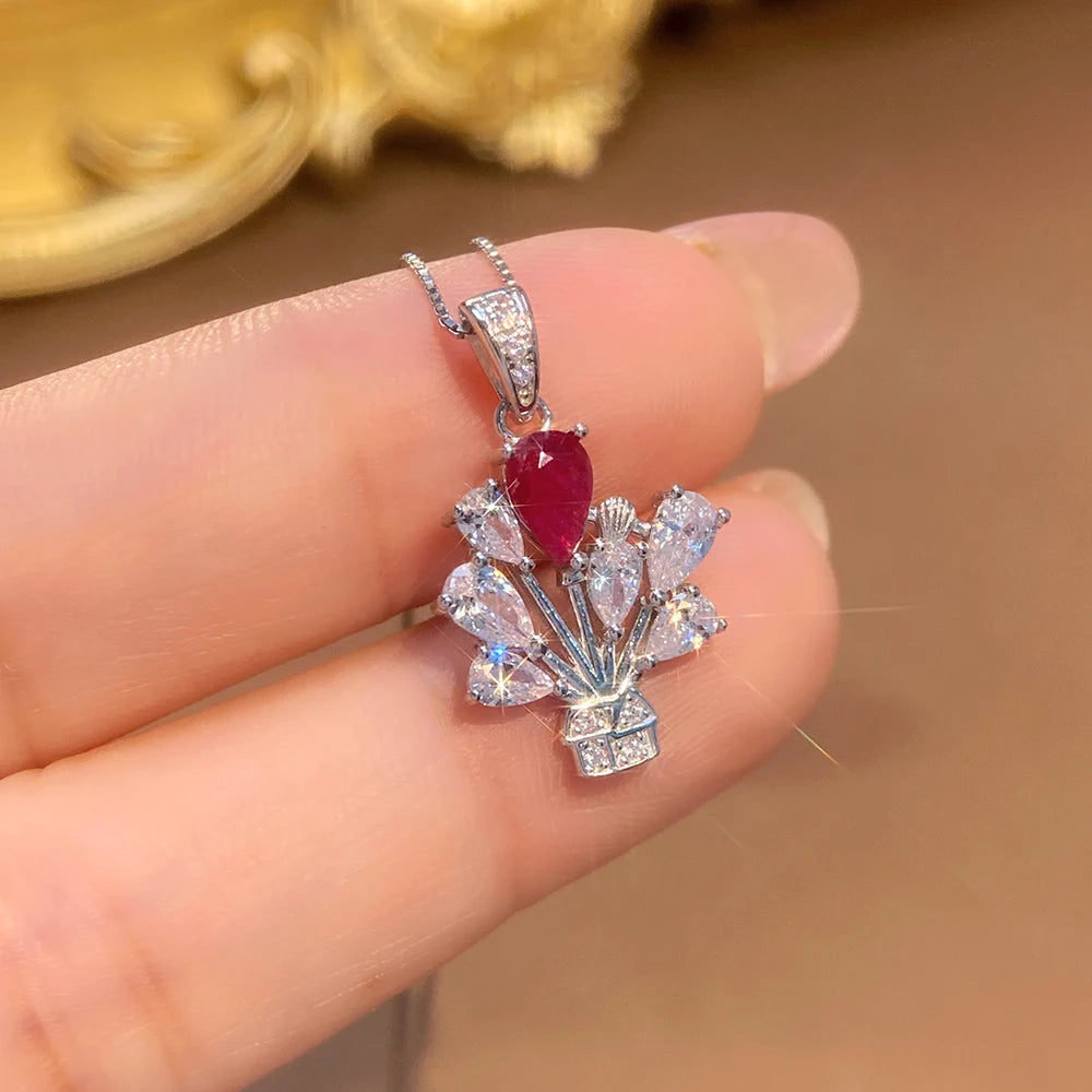 Gioiellieri Natural Ruby Sterling Silver Gold Plated Exquisitely Crafted Claw Setting Gemstone-Inlaid CMA Women's Anniversary Gift Party