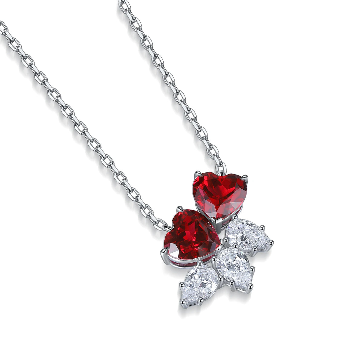 Gemfiori Anster 925 Sterling Silver High-quality Cultivation Lab Grown Ruby Necklace - Suitable for Parties or As a Gift