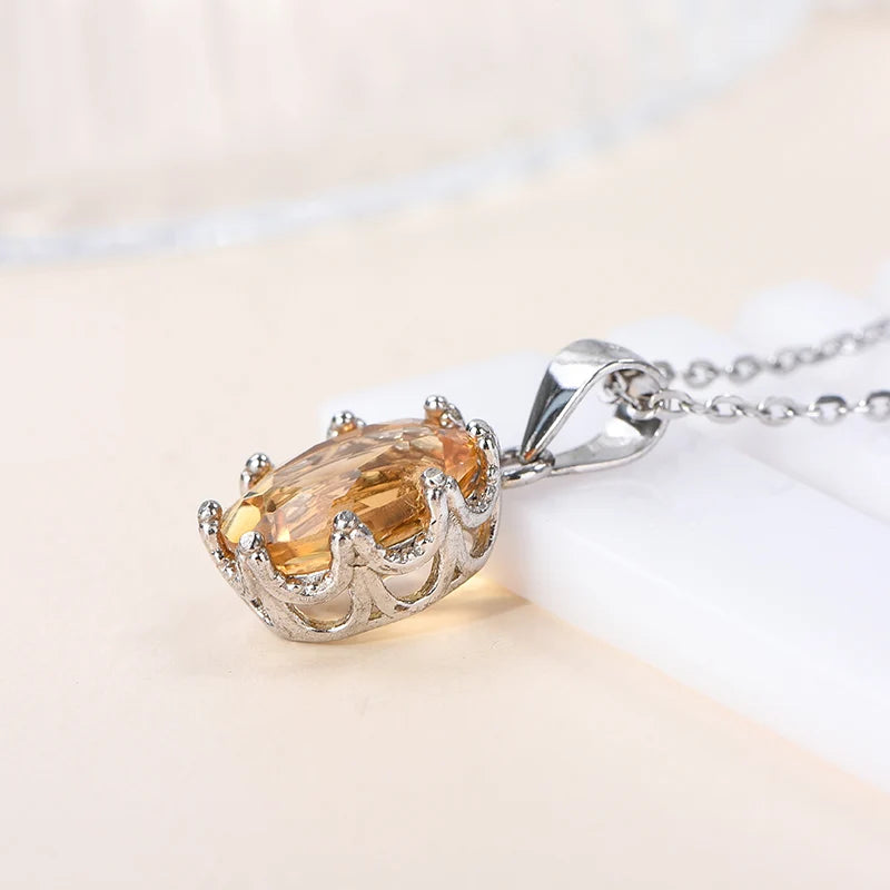 Gioiellieri High Quality Sterling 925 Silver Rhodium Plated Glamour Crystal Claw Setting Inlaid Natural Citrine Simple Design Women's CMA
