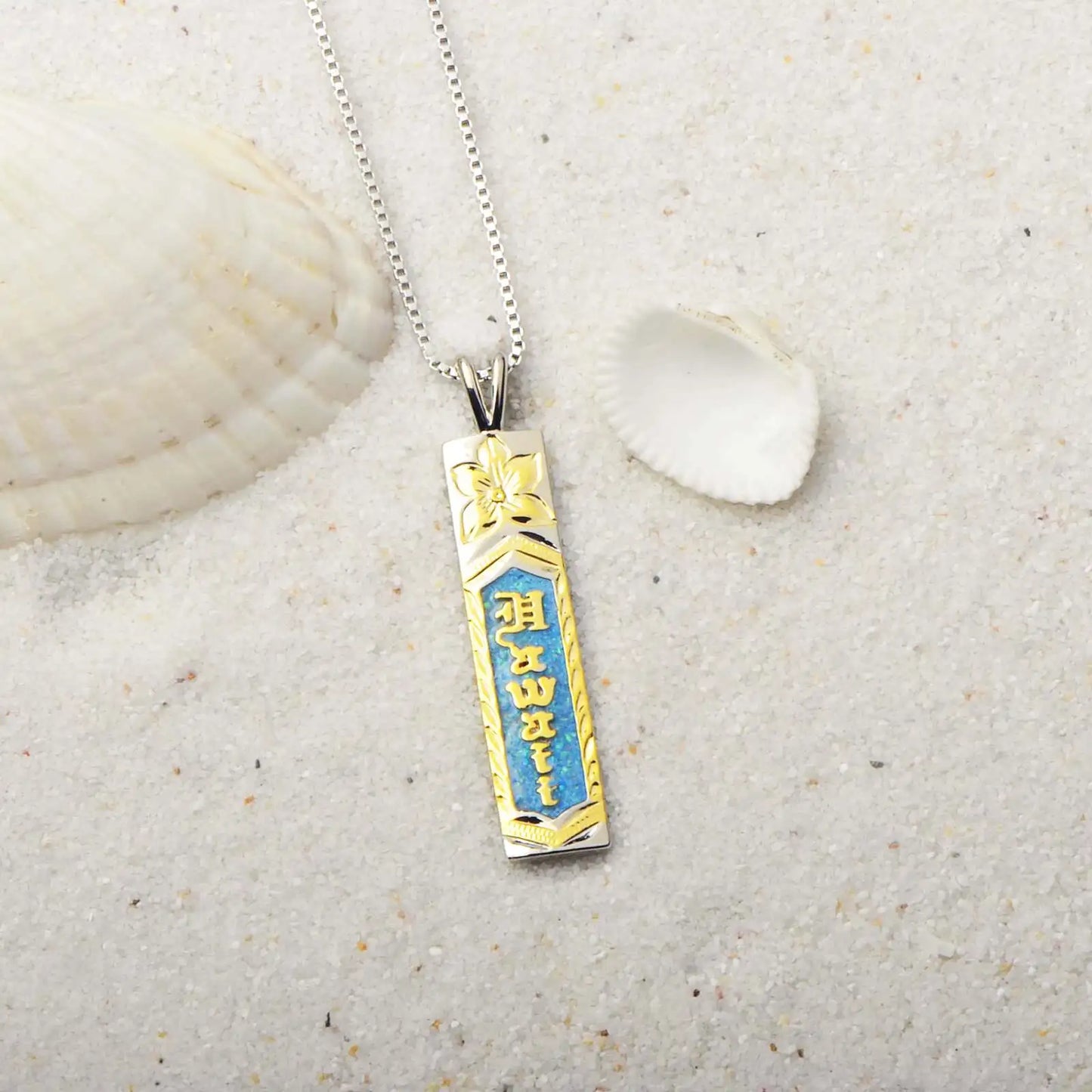 Vertical Bar Pendant - Blue Opal Inlaid Two-Tone Plated Totem Jewelry for Women Wholesale