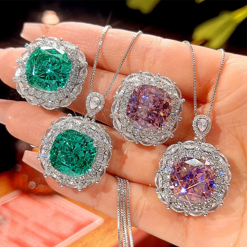 REDheart Fashion Women's Brass Inlaid with Zircon 18K Gold Plated Bird's Nest Cepala Green Wedding Anniversary Pendant Set