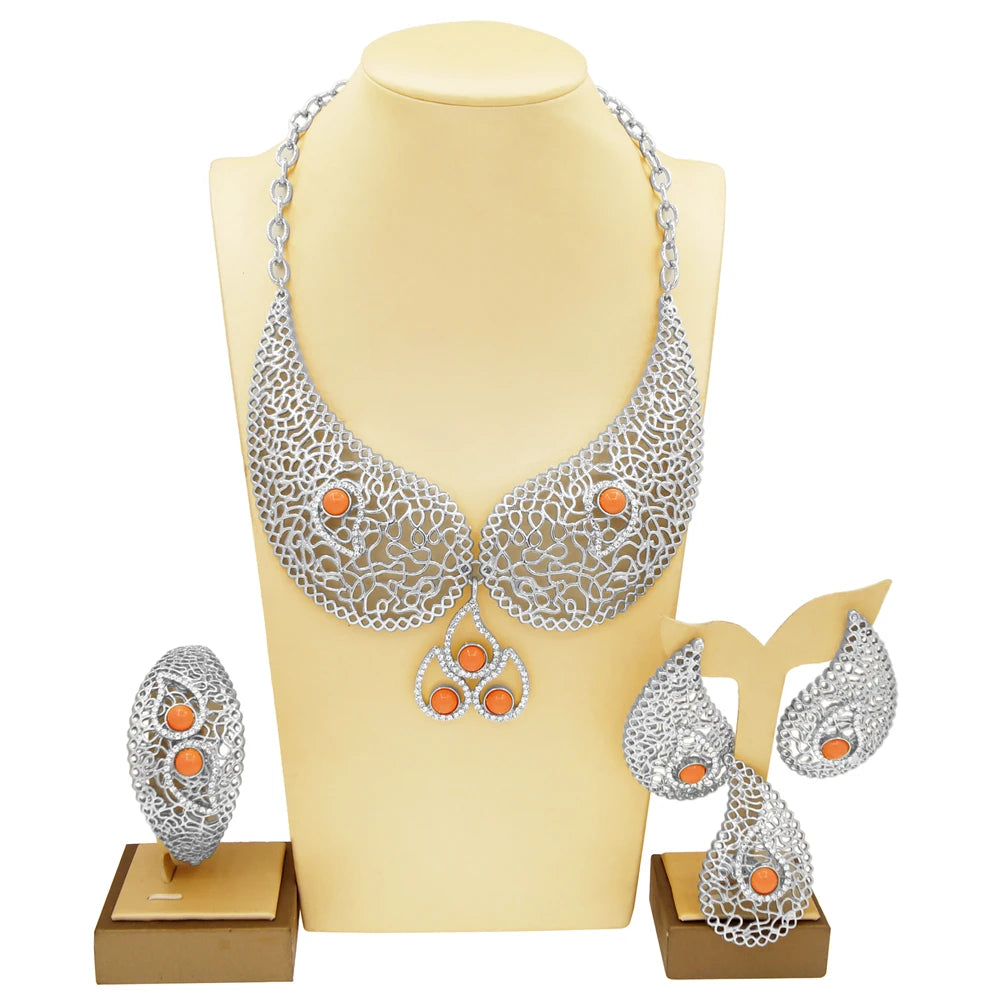 Zhuerrui Exquisite High End Collar Italian Gold Designer Jewelry Sets Music Symbol Pendant Bracelet Earring Ring Jewelry H00550