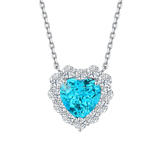 Gemfiori 925 Sterling Silver Christmas Blue Diamonds Pendant Necklace Rhodium Plated Lab Created Paraiba Necklaces Gift for Her