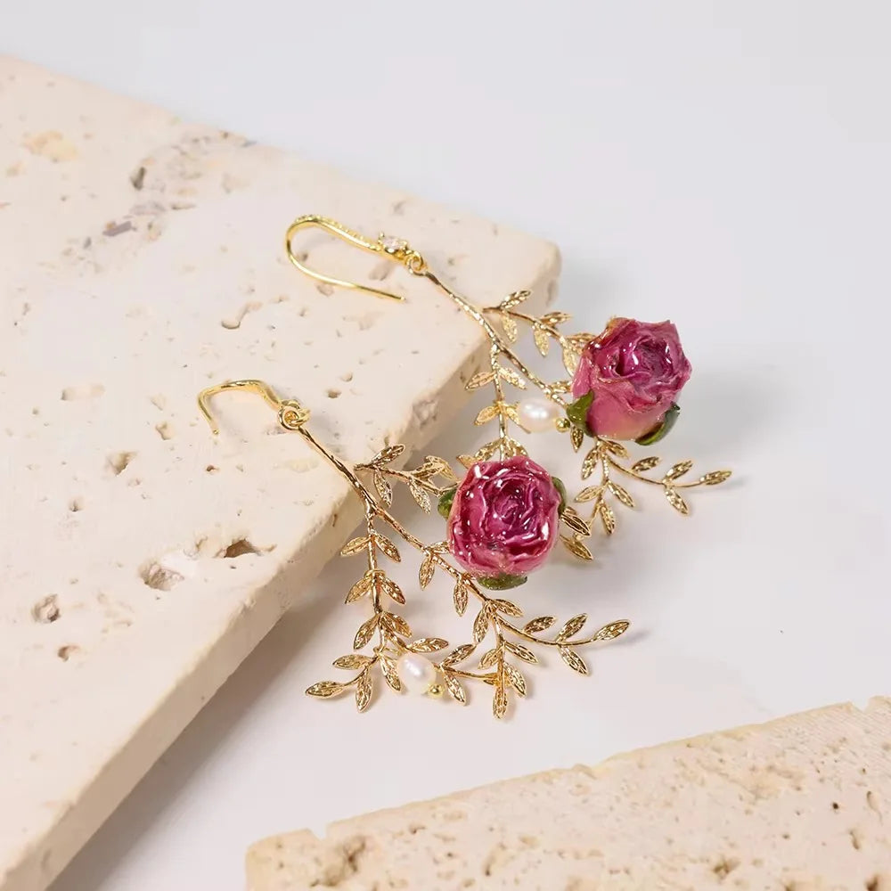 Natural Freshwater Pearl Drop Gel Flower Earrings Korean Style Women Luxury Jewelry Fashion Ladies and Girls Gift GE1521