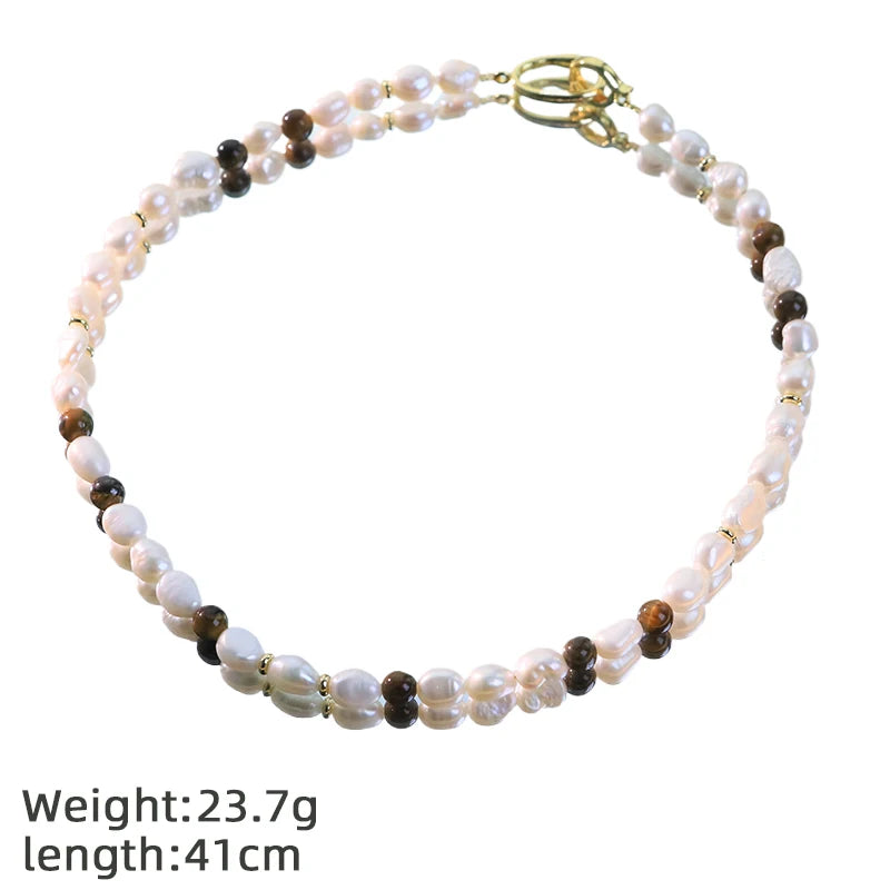 GLSEEVO Natural Freshwater Pearl Tiger Eye Beaded Jewelry Set for Women Birthday Gift Dainty Necklace Bracelet Fashion Jewelry