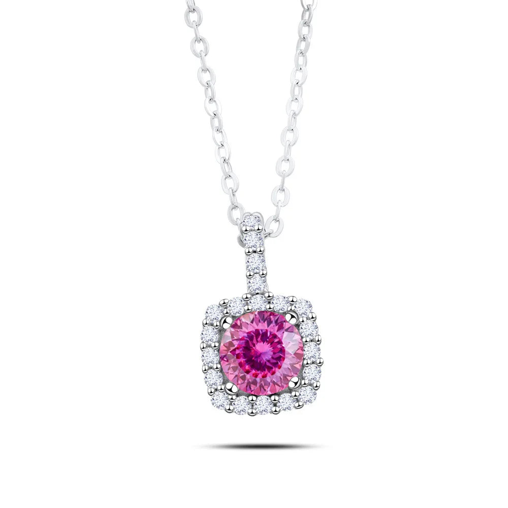Factory 925 Sterling Silver Square Bezel Set Round Cut 1ct VVS GRA Colored Moissanite Jewelry Trendy Women Necklace Jewellry