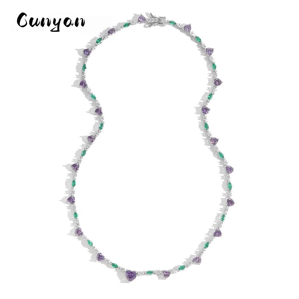 Luxury 16/18inches Purple Heart-Shaped Zircon Charm Tennis Necklace for Women Valentine Gift-Fashion Chains
