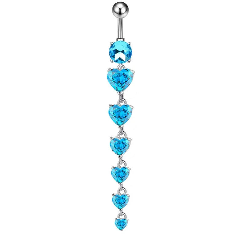 S&S Stainless Steel Heart Dangle Belly Button Ring | 6 Colours | 70mm