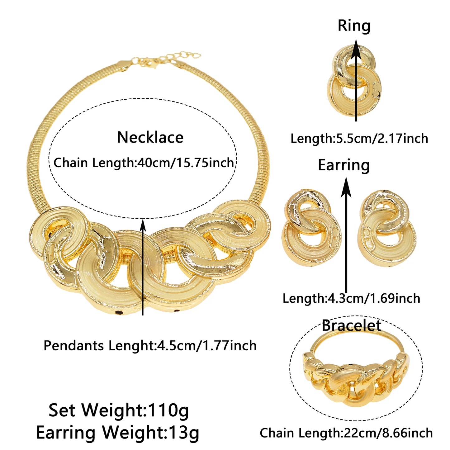 Zhuerrui Gorgeous Bridal Jewelry Set High Quality 24K Gold Plated Hipster Hip Hop Party with Necklace Earrings BraceletHK012022