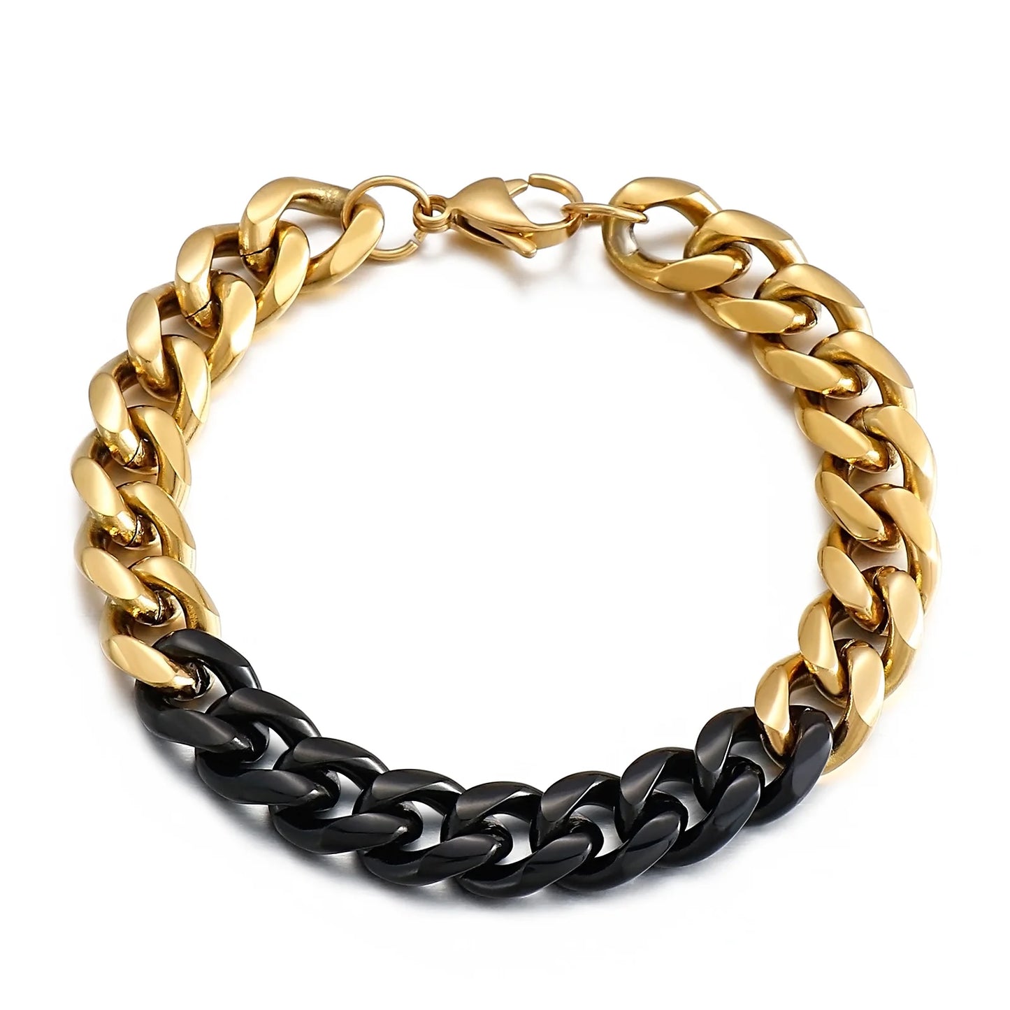 KALEN High Quality Punk Hiphop Jewelry Black Gold Plating Chunky Bracelets Men Stainless Steel Bracelet