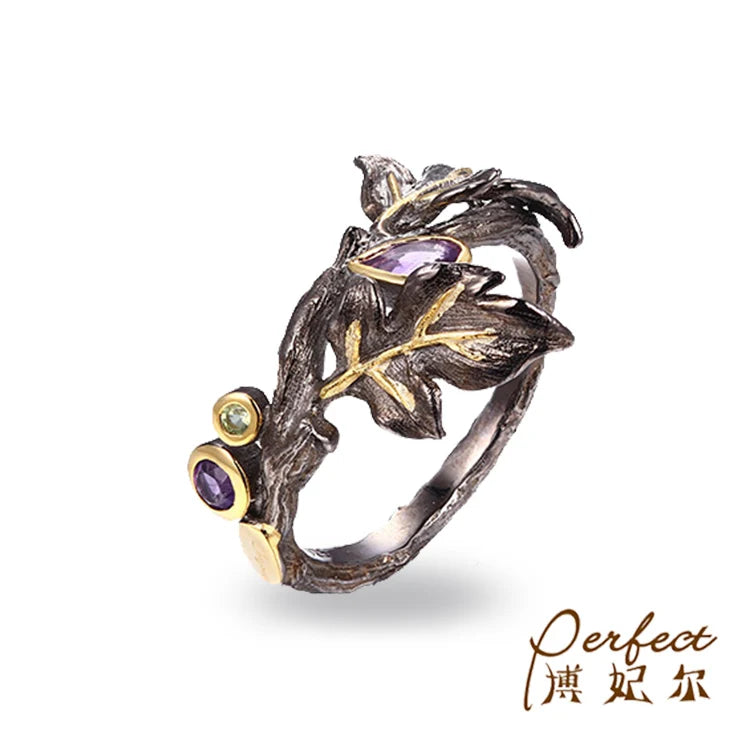 Garland Design Black Plated Aemthys Garnet 925 Sterling Silver Ring for Women