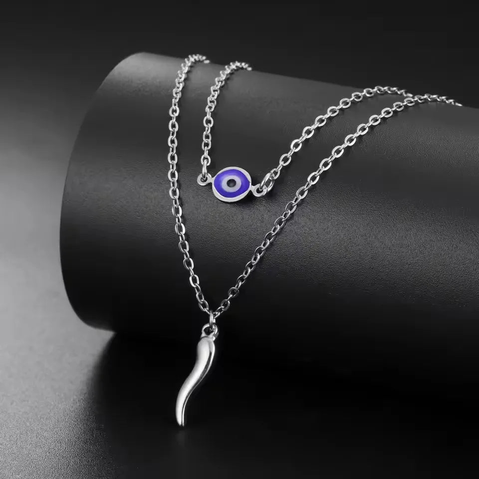 Blue Bamboo Necklace Stainless Steel Gold Plated Trendy Unisex Sporty Good Luck Jewelry Gift