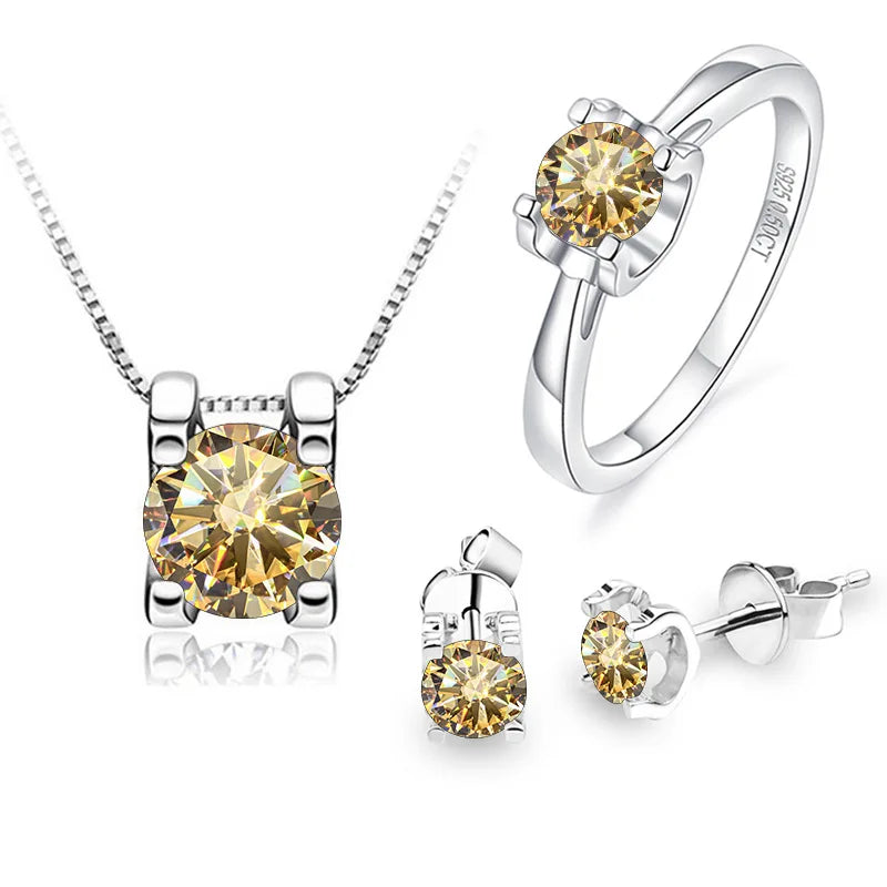 Luxury Moissanite Jewelry Set 925 Sterling Silver 1ct Earring Ring Pendant VVS Moissanite Diamond for Women