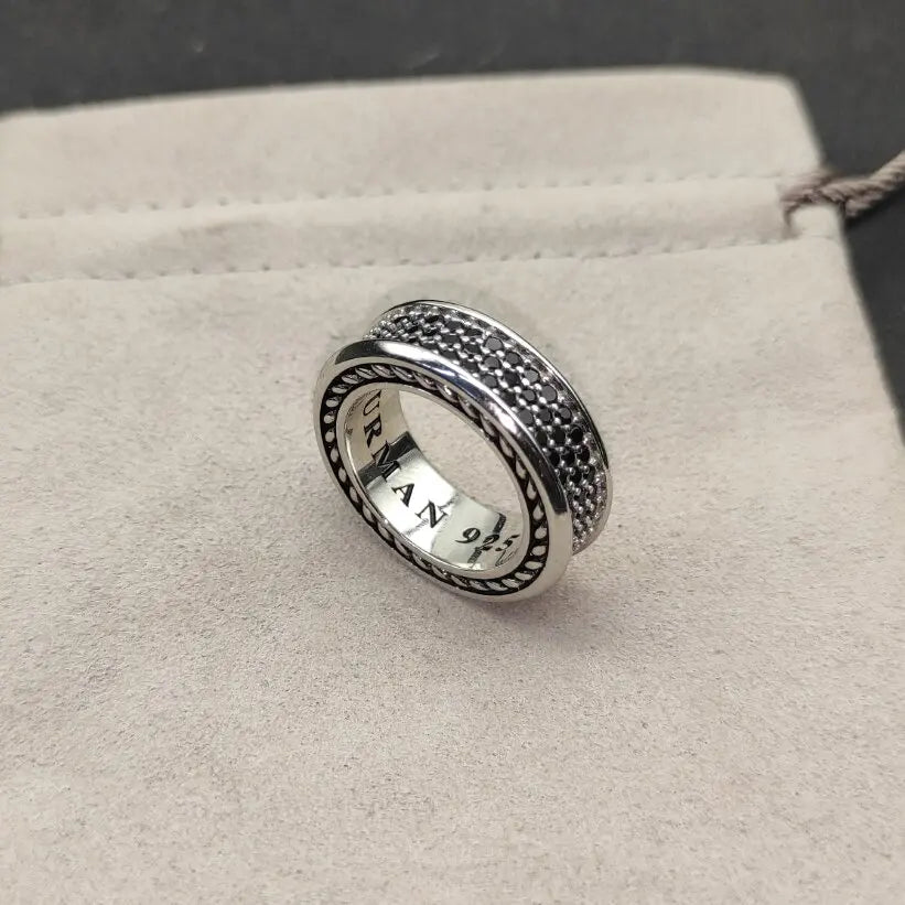 FASHIONISTA DY High-Quality Copper Alloy Silver-Plated 8.5mm Full Diamond Ring, Silver-Plated Diamond-Set Ring, Jewelry