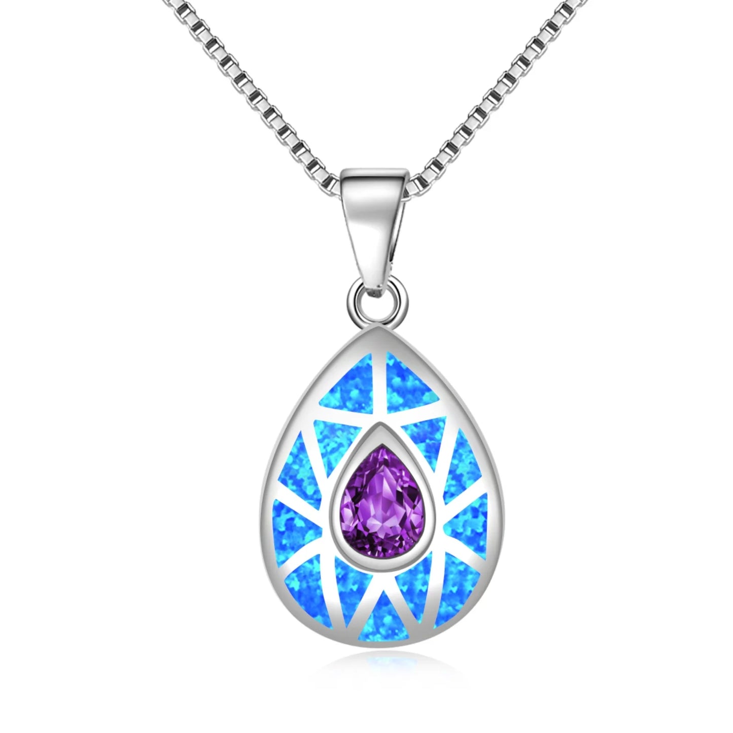 Aobao Silver Plated Copper Alloy Opal Christian Box Chain Minimalist Geometric Lariat Necklace-Gift