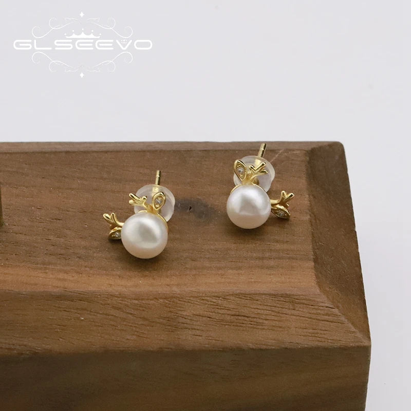 New Fashion 925 Sterling Silver Earrings 18k Gold Plated Freshwater Pearl Pendant Earrings Fine Jewelry for Women